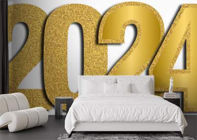 Gold glitter 2024 happy new year, golden 2024 new year Wall mural