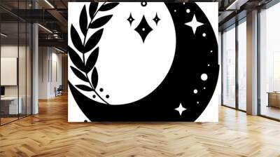 Golden boho style elements, golden mystic boho crescent moon design Wall mural