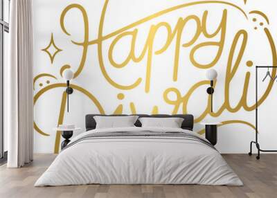 Golden happy diwali handwritten lettering, typography, calligraphy Wall mural