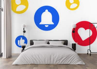 Social media icon reactions, love, like, thumbs up, add friend and notification Wall mural