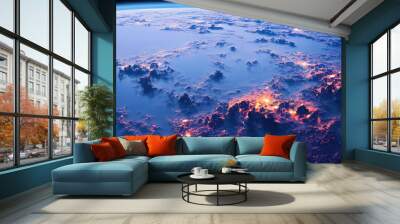 vue de la terre depuis l'espace, nuages, lumière Wall mural