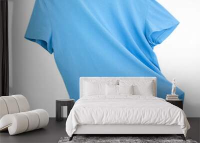 Blue flying t-shirt isolated on white. Single object. Wall mural