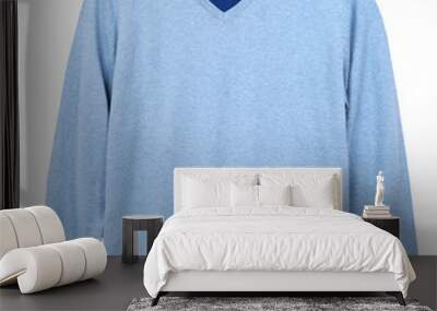 Blue men's sweater isolated on white. Man's jumper cutout. Wall mural