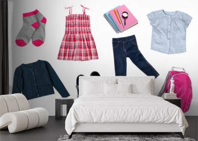 Child kid's school clothes isolated. Wall mural