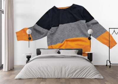 Kid's knitwear. Boy's  sweater isolated, male child pullover nobody. Knitted long sleeve sweatshirt single object. Wall mural