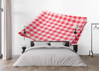 Red picnic cloth isolated,checkered towel. Wall mural