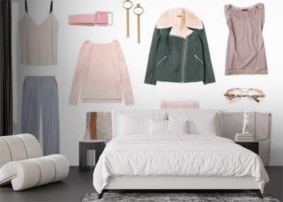 Women's clothes set isolated.Clothing collage. Wall mural