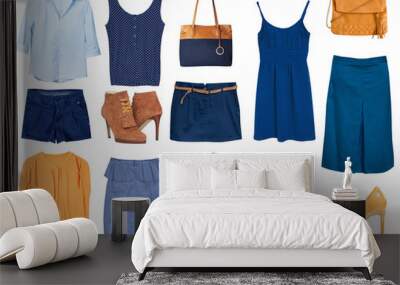 Women's female clothes isolated collage set. Wall mural