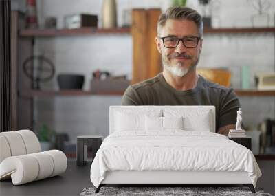 Portrait of happy, confident middle aged man in casual, smiling Wall mural