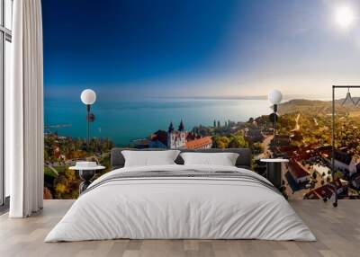 Tihany panoramic landscape with the abbey, lake Balaton, Hungary summer. Wall mural