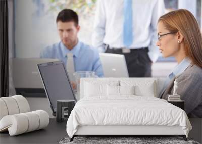 Young casual office workers working on laptop Wall mural