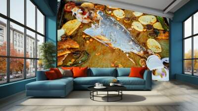 grilled fish with vegetables Wall mural