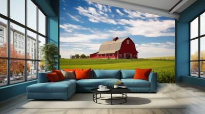 red barn and blue sky Wall mural