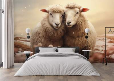 Two sheep as friends Wall mural