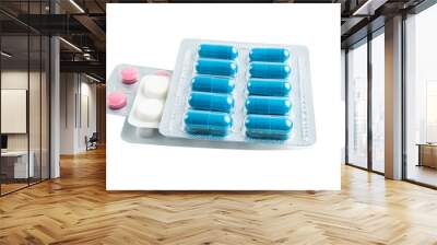 various medicine capsules, pills and tablets in a blister pack isolated on transparent background, h Wall mural