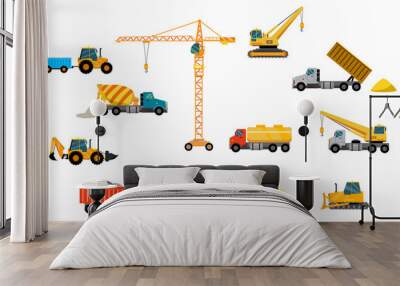 Twelve units of vector construction equipment Wall mural