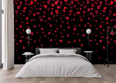 Bright rain of heart shaped drops. Festive banner decoration element for design Wall mural