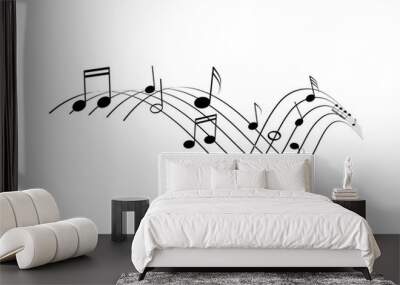 Musical notes line. Curling staff illustration on white background Wall mural