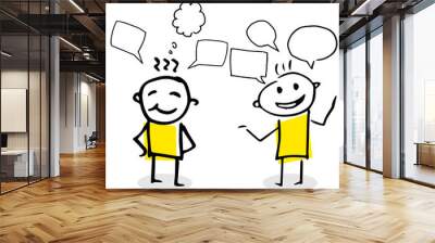 Free hand vector illustration of two stick figures talking. Wall mural