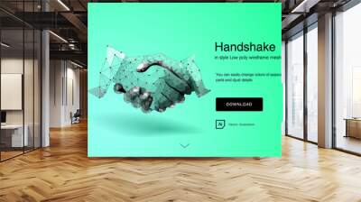 Handshake. Businessmen making handshake - business etiquette, merger and acquisition concepts. Abstract of Business handshake. Polygonal mesh art. effect of technological innovation, future.  Vector Wall mural