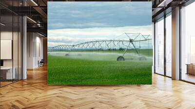 A spray water irrigation system at an agriculture facility farm in Lethbridge, Alberta, Canada Wall mural