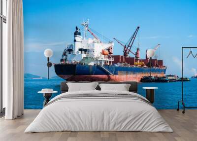 Logistics and transportation ,International Container Cargo ship in the sea, import export business ,Cargo ship at the port ,Freight Transportation, Shipping, Nautical Vessel . Wall mural