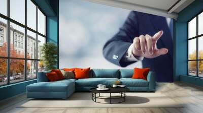 Businessman hand touching virtual screen, modern background concept , can put your text at the finger, copy space Wall mural