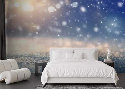 Christmas background with Falling snow, snowflake. Holiday winter for Merry Christmas and Happy New Year. Wall mural