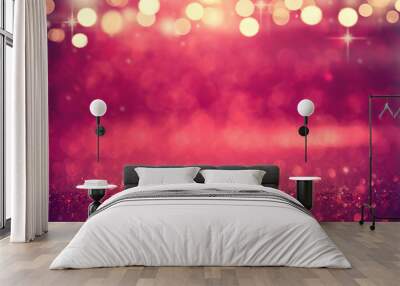 christmas xmas background red abstract valentine, red glitter bokeh vintage lights, happy holiday ne Wall mural