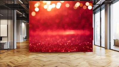 Christmas xmas background red abstract valentine, Red glitter bokeh vintage lights, Happy holiday new year, defocused. Wall mural