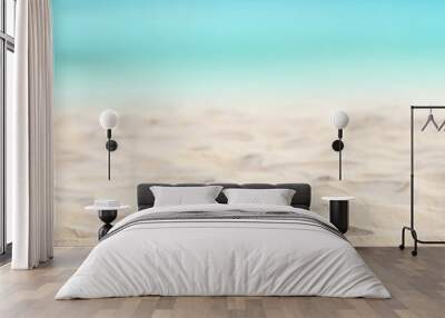 Close up sand with blurred sea sky background, summer day, copy space or for product. Wall mural