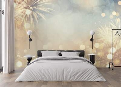 Gold Vintage Fireworks and bokeh in New Year eve and copy space. Abstract background holiday.  Wall mural