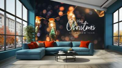 Merry Christmas and happy new year concept, Close up, Elegant Christmas tree in glass jar decoration. Wall mural