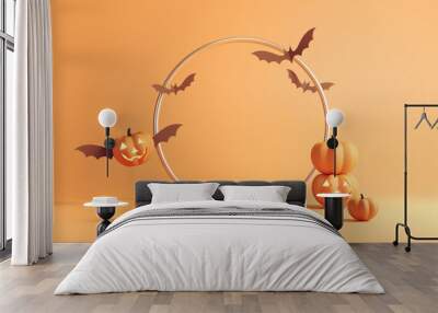 Minimal Podium or stage and abstract background for Halloween, 3d rendering geometric shape, Stage for product Wall mural