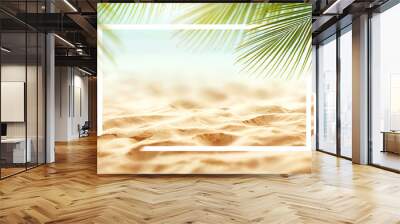 Sand with Palm and tropical beach and sea background with frame design for creative advertising Summer vacation and travel concept. Copy space Wall mural