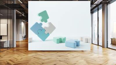 Symbol of teamwork, Jigsaw puzzle connecting, cooperation, partnership, copy space, 3d render. Business concept. Wall mural