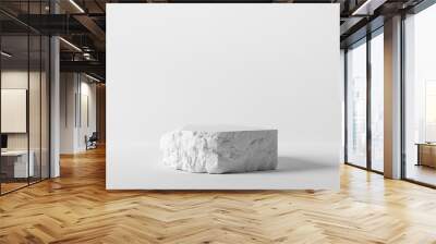 White stone rough plate object display podium on grey background. 3d rendering Wall mural