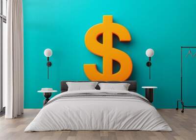 Vibrant orange dollar symbol on a cool turquoise background, representing finance and commerce in a modern design. Wall mural