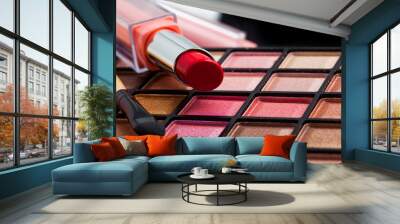 Colorful makeup brushes and makeup eye shadows Wall mural