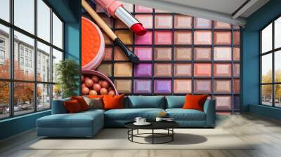 Colorful makeup brushes and makeup eye shadows Wall mural