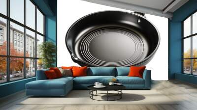 Black Frying Pan On White Background Wall mural