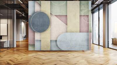 Grunge photo wallpaper with geometric abstraction on concrete background. Illustration for wallpaper, fresco, mural. Wall mural