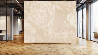 Flowers on the old white wall background, digital wall tiles or wallpaper design Wall mural