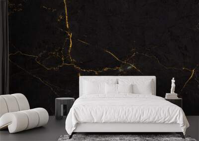 grunge texture background,black marble background with yellow veins Wall mural