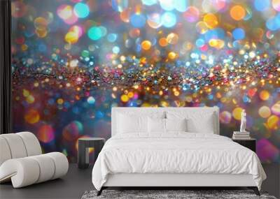 abstract 3d geometric background with multicolored chaotic particles. Wall mural