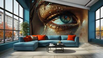 Close up of beautiful woman's eye. Beauty, fashion. Make up. Wall mural