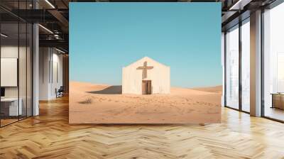 White church in the desert with blue sky background. Wall mural