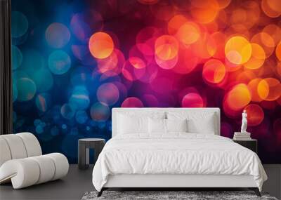 Vibrant multicolored bokeh lights blending into an abstract, mosaic-like pattern on a dark background, Wall mural