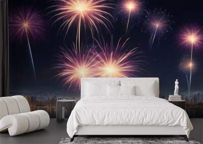 fireworks over the bright city Wall mural