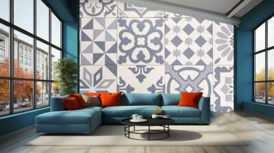 abstract grey tile Floral Mosaic portuguese Pattern azulejo design for decor background Wall mural